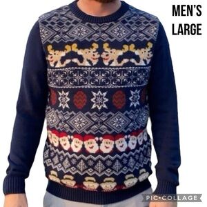 Target Mens Sweater Ugly Christmas Blue White Reindeer Santa Snowman Size Large